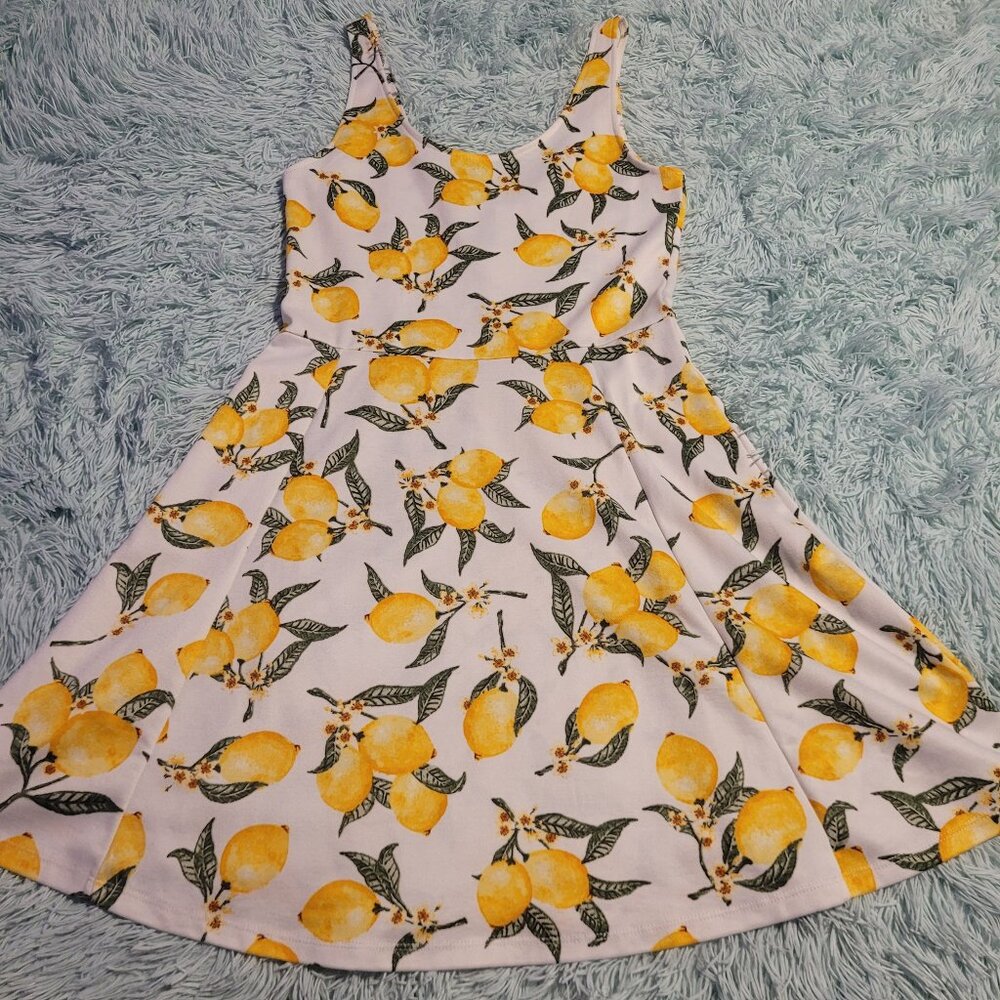 H&M Divided Lemon Print Jersey Mini Dress Sleeveless Crew Neck White Size 6